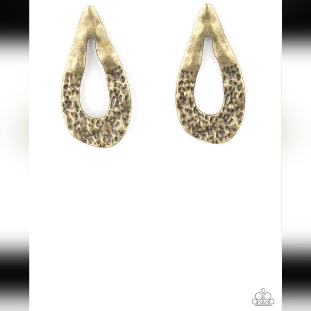 Industrial Antiquity Brass Post Paparazzi Brass Hammered Teardrop Earrings